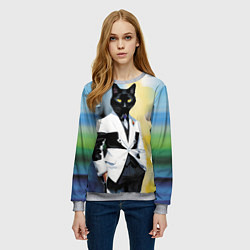 Свитшот женский Cat fashionista - neural network - pop art, цвет: 3D-меланж — фото 2