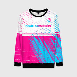Свитшот женский Death Stranding neon gradient style: символ сверху, цвет: 3D-черный
