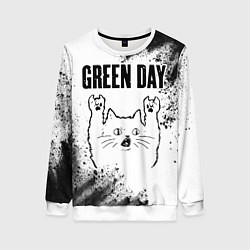 Свитшот женский Green Day рок кот на светлом фоне, цвет: 3D-белый
