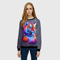 Свитшот женский Тигр и краски - нейросеть, цвет: 3D-черный — фото 2