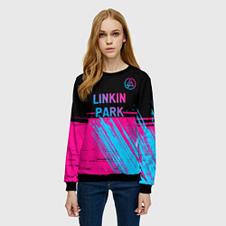 Свитшот женский Linkin Park - neon gradient: символ сверху, цвет: 3D-черный — фото 2