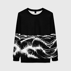 Свитшот женский Черные бущующие волны, цвет: 3D-черный