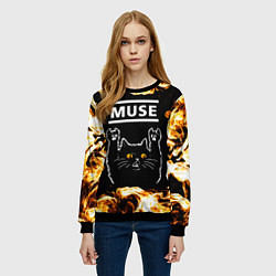 Свитшот женский Muse рок кот и огонь, цвет: 3D-черный — фото 2