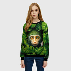 Свитшот женский Маленькая обезьянка в листьях, цвет: 3D-черный — фото 2
