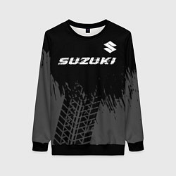 Свитшот женский Suzuki speed на темном фоне со следами шин: символ, цвет: 3D-черный