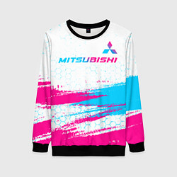 Свитшот женский Mitsubishi neon gradient style: символ сверху, цвет: 3D-черный