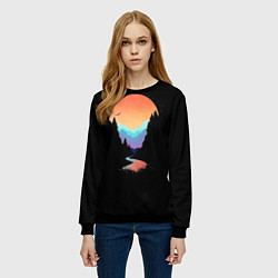 Свитшот женский Неоновое солнце SynthWave, цвет: 3D-черный — фото 2