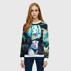 Свитшот женский Ребекка и дракон - Киберпанк аниме, цвет: 3D-белый — фото 2
