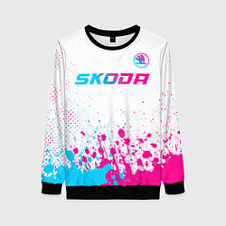 Свитшот женский Skoda neon gradient style: символ сверху, цвет: 3D-черный