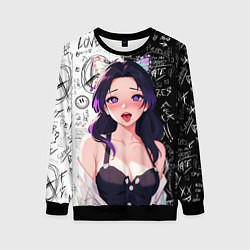 Свитшот женский Шинобу Кочо ахегао - Клинок демонов, цвет: 3D-черный