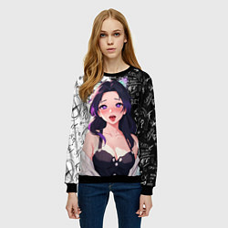 Свитшот женский Шинобу Кочо ахегао - Клинок демонов, цвет: 3D-черный — фото 2