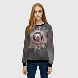 Свитшот женский Мордочка забавного поросёнка, цвет: 3D-черный — фото 2