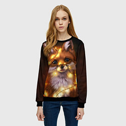 Свитшот женский Лисенок в гирлянде, цвет: 3D-черный — фото 2