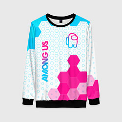 Женский свитшот Among Us neon gradient style: надпись, символ