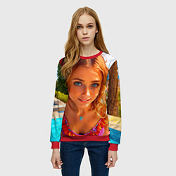 Свитшот женский Девушка на курорте у бассейна, цвет: 3D-красный — фото 2