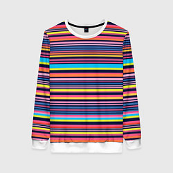 Свитшот женский Яркие полоски, цвет: 3D-белый