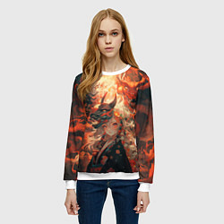 Свитшот женский Девчонка в маске демонического дракона, цвет: 3D-белый — фото 2