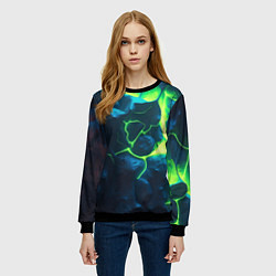 Свитшот женский Неоновый зеленый разлом плит, цвет: 3D-черный — фото 2