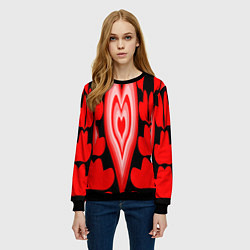 Свитшот женский Сердечки с красными узорами, цвет: 3D-черный — фото 2