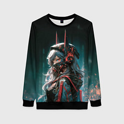 Свитшот женский Девушка с кибернетическими ушками, цвет: 3D-черный