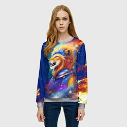 Свитшот женский Космический лев - неоновое свечение, цвет: 3D-меланж — фото 2
