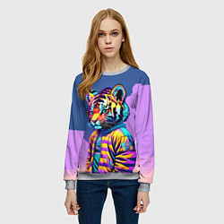 Свитшот женский Cool tiger cub - pop art, цвет: 3D-меланж — фото 2