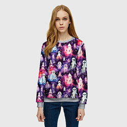 Свитшот женский Хэллоуин Акварельные привидения, цвет: 3D-меланж — фото 2