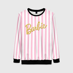 Свитшот женский Barbie - золотая надпись и бело-розовые полосы, цвет: 3D-черный