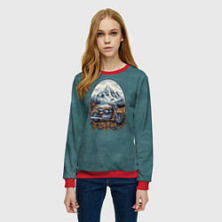 Свитшот женский Ретро мотоцикл на фоне гор, цвет: 3D-красный — фото 2