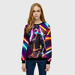 Свитшот женский Cool girl - cyberpunk - neon glow, цвет: 3D-черный — фото 2