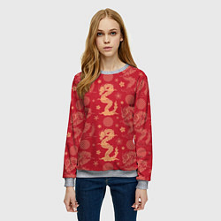 Свитшот женский Азиатские драконы - классика, цвет: 3D-меланж — фото 2