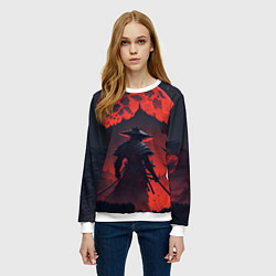 Свитшот женский Samurai and red moon - нейросеть, цвет: 3D-белый — фото 2