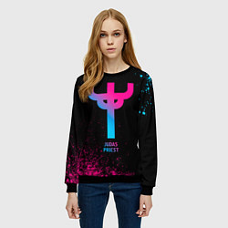 Свитшот женский Judas Priest - neon gradient, цвет: 3D-черный — фото 2