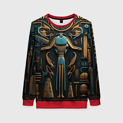 Свитшот женский Орнамент в стиле египетской иероглифики, цвет: 3D-красный
