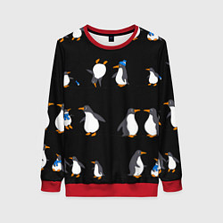 Свитшот женский Веселая семья пингвинов, цвет: 3D-красный