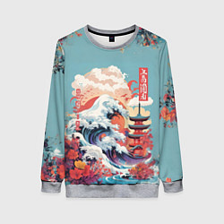 Свитшот женский Винтажная иллюстрация Японского пейзажа, цвет: 3D-меланж