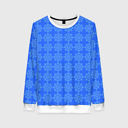 Свитшот женский Паттерн синий со снежинками, цвет: 3D-белый
