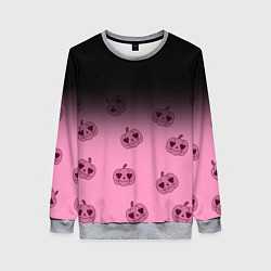 Женский свитшот Черно-розовый градиент и хэллоуинские тыквы паттер