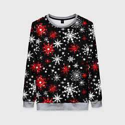 Свитшот женский Белые и красные снежинки на черном фоне - нейросет, цвет: 3D-меланж