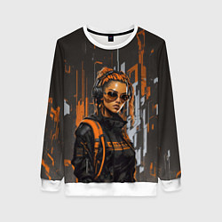 Свитшот женский Девушка и оранжевые линии, цвет: 3D-белый