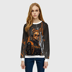 Свитшот женский Девушка и оранжевые линии, цвет: 3D-белый — фото 2