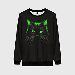 Женский свитшот Черный кот в зеленом свечении