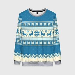 Свитшот женский Sweater with deer on a blue background, цвет: 3D-меланж