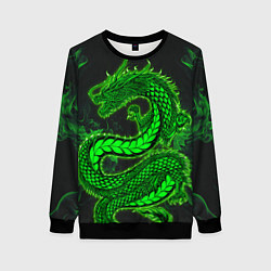 Свитшот женский Зеленый дракон с эффектом свечения, цвет: 3D-черный
