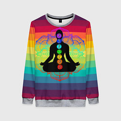 Свитшот женский Символ кундалини йоги - чакры исцеления, цвет: 3D-меланж