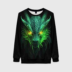 Свитшот женский Светящийся зеленый дракон 2024, цвет: 3D-черный