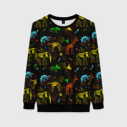 Женский свитшот Скелеты динозавров неон