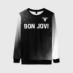 Свитшот женский Bon Jovi glitch на темном фоне посередине, цвет: 3D-черный