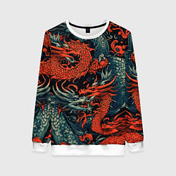 Свитшот женский Красный и серый дракон, цвет: 3D-белый