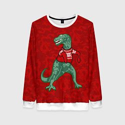 Свитшот женский Динозавр в свитере - новогодние драконы, цвет: 3D-белый